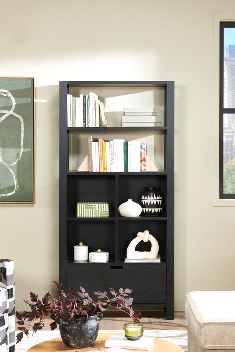 Bibliothèque contemporaine Oscar de 36 po avec tiroir classeur - noir mat 