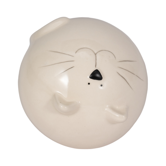 Chat sphérique décoratif de 5 po en céramique - blanc