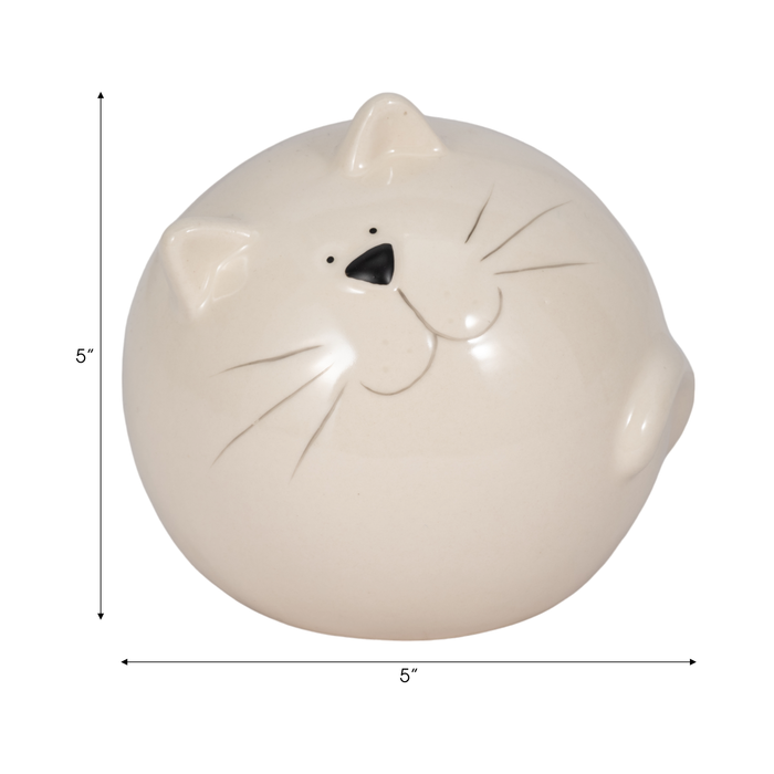 Chat sphérique décoratif de 5 po en céramique - blanc