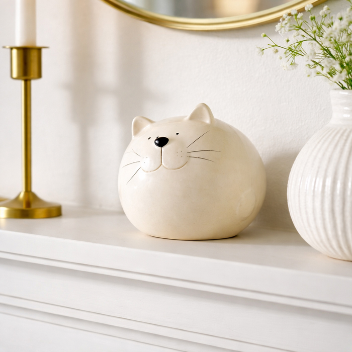 Chat sphérique décoratif de 5 po en céramique - blanc