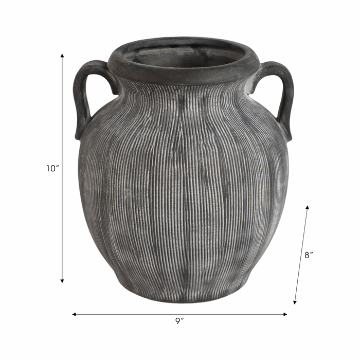 Carafe vieillie de 10 po en céramique avec poignées - noire 