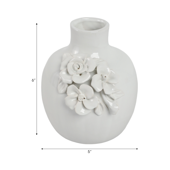Vase à fleurs Rose de 6,25 po en céramique - blanc 