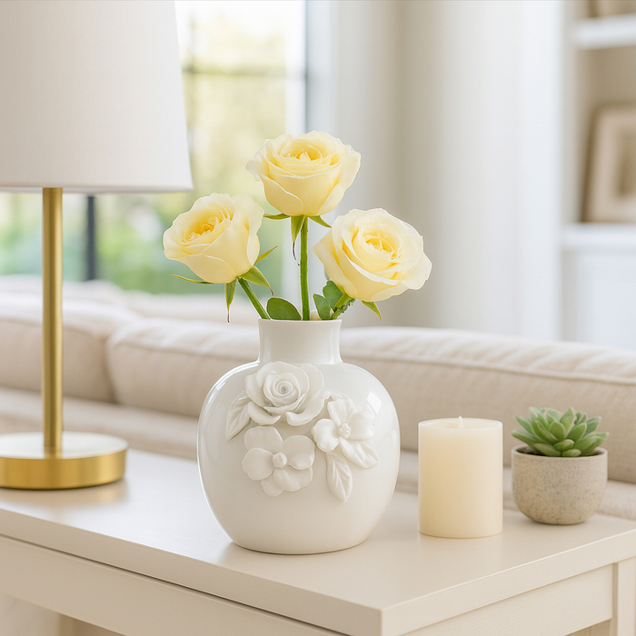 Vase à fleurs Rose de 6,25 po en céramique - blanc 