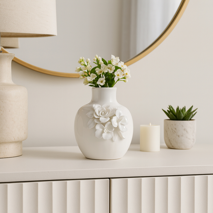Vase à fleurs Rose de 6,25 po en céramique - blanc 