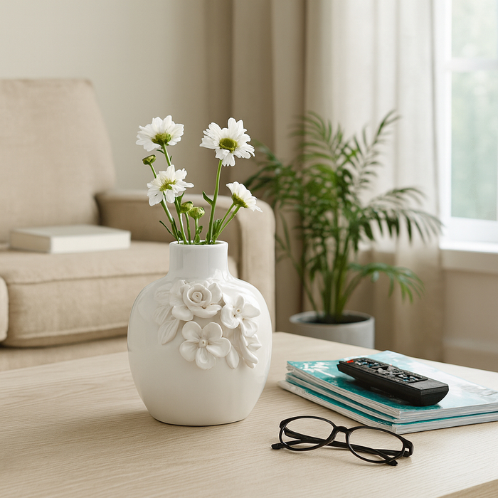 Vase à fleurs Rose de 6,25 po en céramique - blanc 
