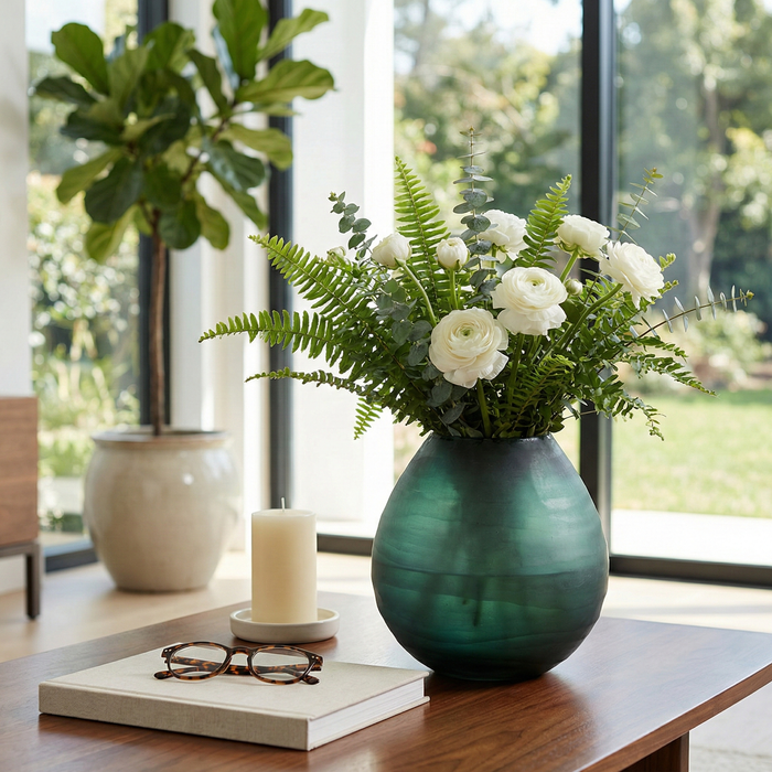 Vase moderne de 7,5 po en verre gravé - vert