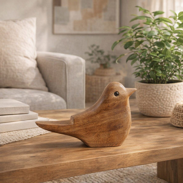 Oiseau décoratif contemporain en bois - naturel