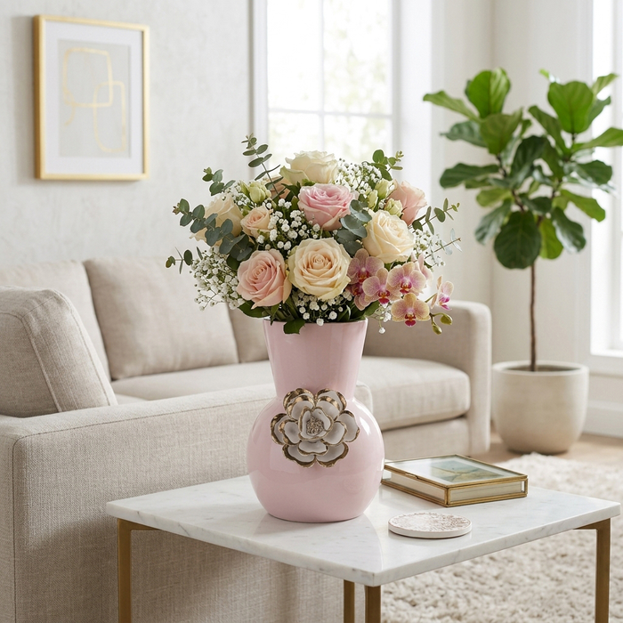 Vase à fleurs Blush de 9 po en céramique - rose 