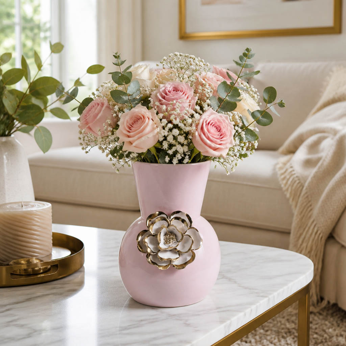 Vase à fleurs Blush de 9 po en céramique - rose 