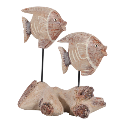 11” Natural Wood Fish on Stand – Red | Poisson sur socle de _ po en bois naturel - rouge