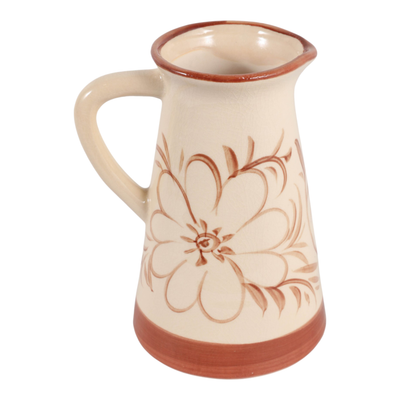 9.75” Ceramic Hand Painted Flower Pitcher – Light Brown | Pichet à fleurs de 9,75 po en céramique peinte à la main - brun clair