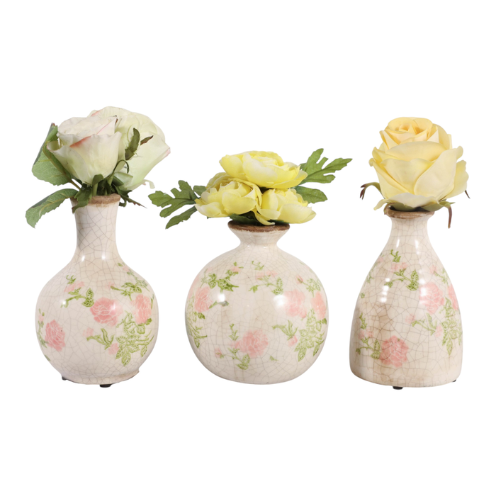 Ensemble de 3 vases à fleurs Cottage de 6 po en céramique à motif floral - multicolore 