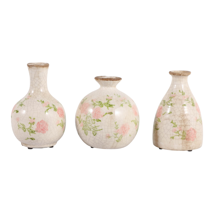 Ensemble de 3 vases à fleurs Cottage de 6 po en céramique à motif floral - multicolore 