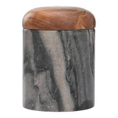 5” Curved Marble Box with Acacia Wood – Stone | Boîte courbée de 5 po en marbre avec acacia - pierre