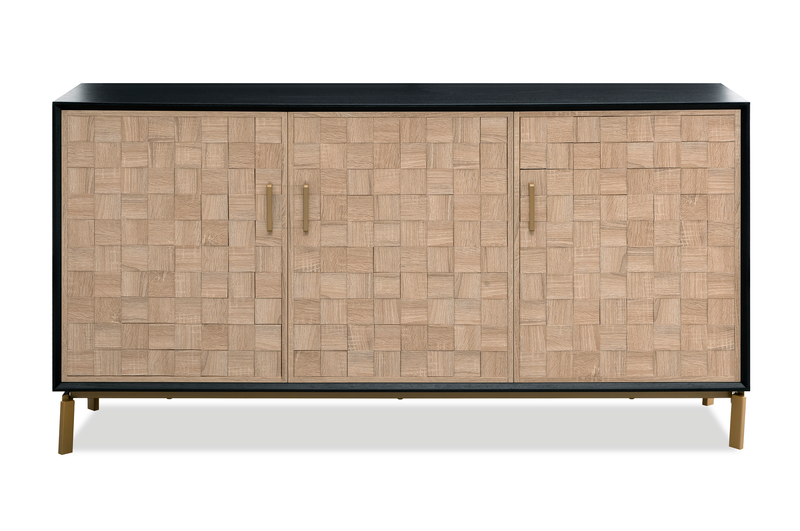 Armoire décorative Alenna de 60 po à 3 portes avec tablettes réglables et quincaillerie dorée - noir et blanc vieilli
