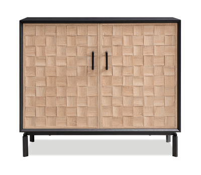 Alenna 36" 2-door Accent Cabinet with Adjustable Shelves and Black Hardware - Black and Weathered White | Armoire décorative Alenna de 36 po à 2 portes avec tablettes réglables et quincaillerie noire - noir et blanc vieilli
