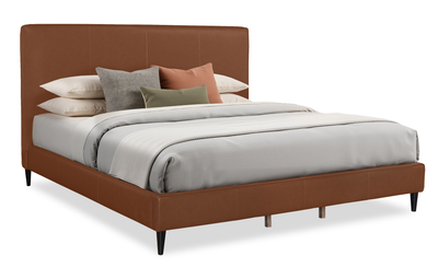 Alix Upholstered Platform Bed in Brown Fabric – King Size | Lit plateforme rembourré Alix en tissu brun - format très grand lit