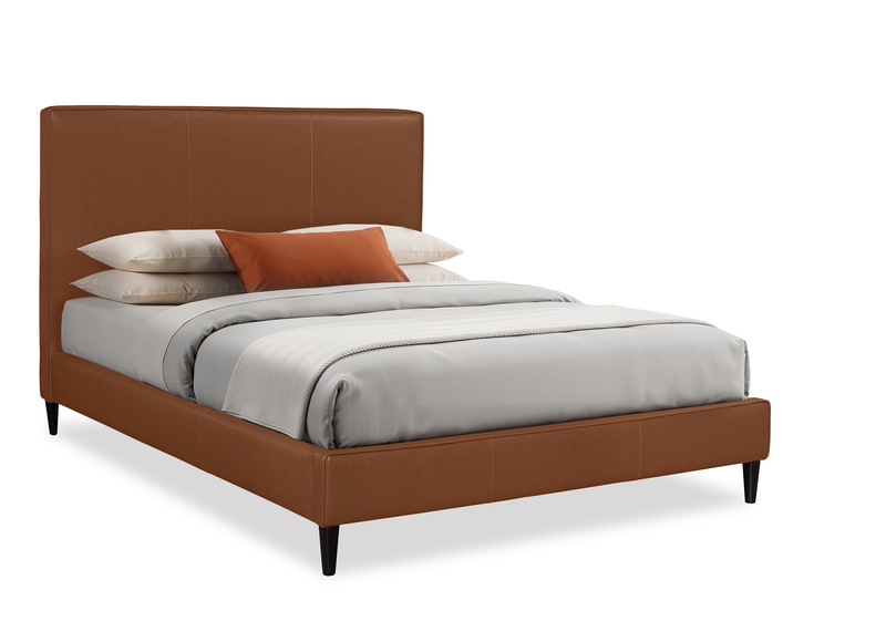 Lit plateforme rembourré Alix en tissu brun - format grand lit 