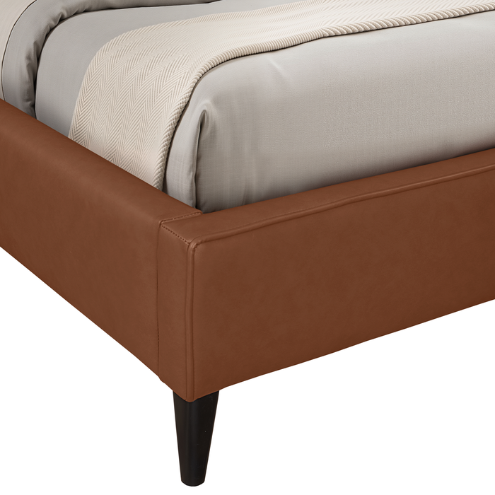 Lit plateforme rembourré Alix en tissu brun - format grand lit 