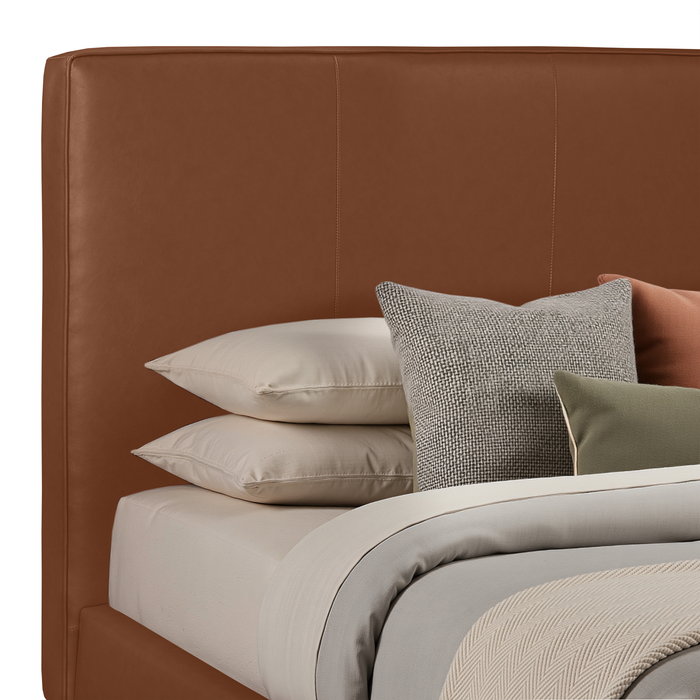 Lit plateforme rembourré Alix en tissu brun - format grand lit 