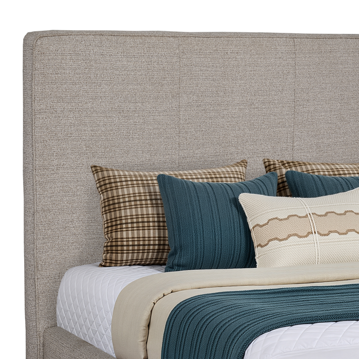 Lit plateforme rembourré Alix en tissu gris - format grand lit 