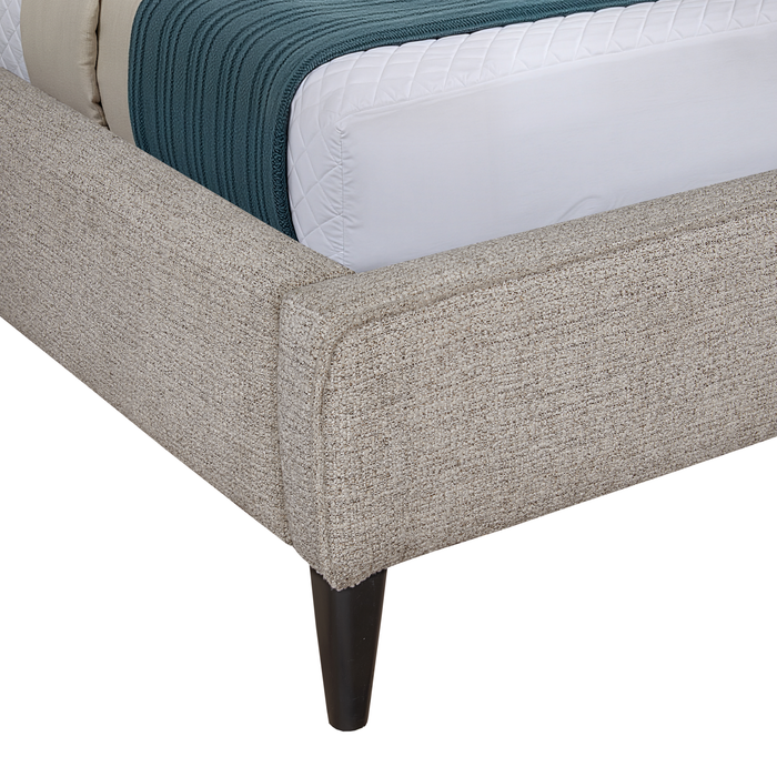 Lit plateforme rembourré Alix en tissu gris - format grand lit 