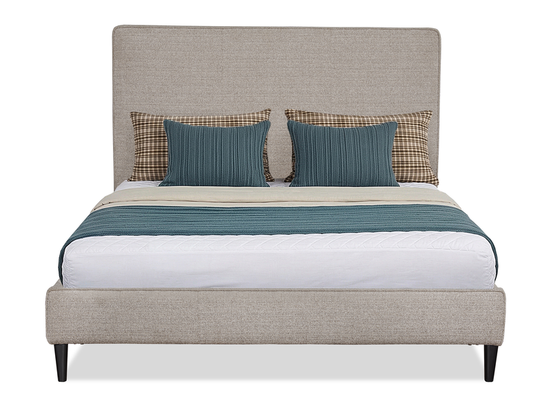 Lit plateforme rembourré Alix en tissu gris - format grand lit 