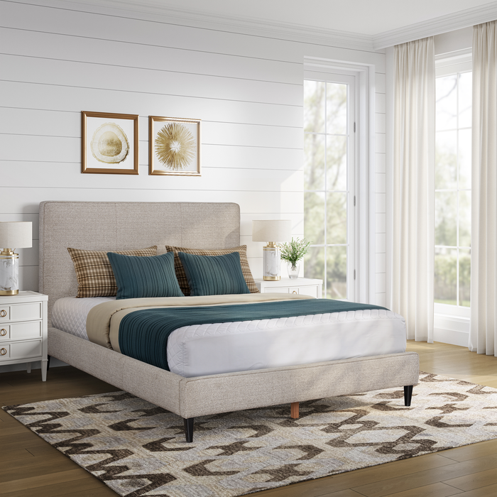 Lit plateforme rembourré Alix en tissu gris - format grand lit 
