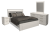 Ensemble de chambre à coucher Alpine 6 pièces avec lit à panneaux, commode, miroir, table de nuit et éclairage, blanc - grand lit