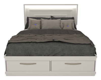 Alpine Platform Storage Bed with Headboard & Frame, LED, Made in Canada, White - Queen Size | Lit plateforme de rangement Alpine fabriqué au Canada avec tête de lit, cadre de lit et éclairage à DEL, blanc - format grand lit