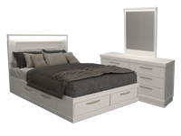  Ensemble de chambre à coucher Alpine 5 pièces avec lit de rangement, commode, miroir et éclairage, fabriqué au Canada, blanc - grand lit