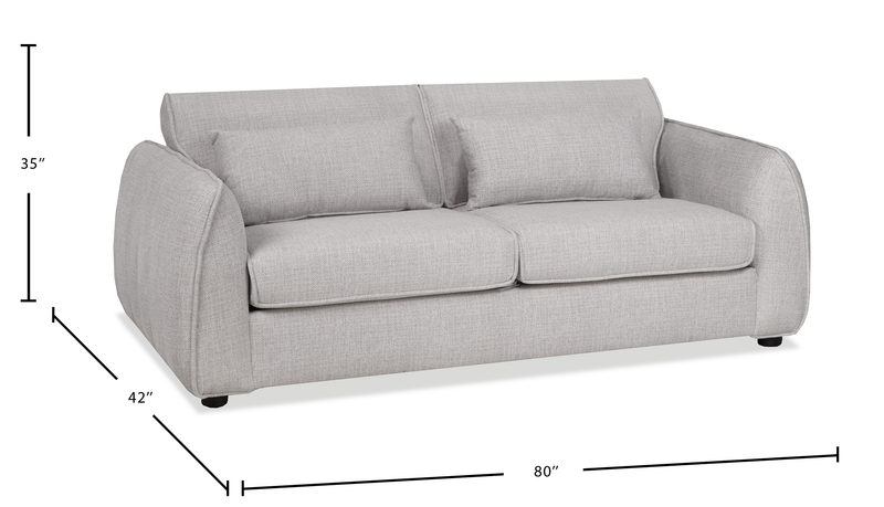 Sofa Annex de 80 po de format condo fabriqué au Canada en tissu avec coussins décoratifs - gris