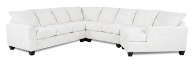 Made in Canada Customizable Sofa Lab Arc 4-Piece Right-Facing Sectional with Cuddler - Teddy Snow | Sofa sectionnel de droite 4 pièces avec fauteuil enveloppant personnalisable Arc de Sofa Lab fabriqué au Canada en tissu - Teddy Snow