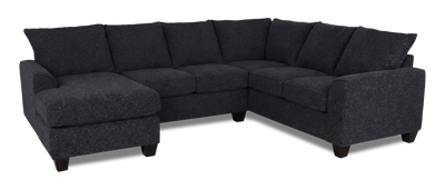Made in Canada Customizable Sofa Lab Arc 3 Piece Left-Facing Fabric Sectional with Chaise - Teddy Raven | Sofa sectionnel de gauche 3 pièces avec fauteuil long personnalisable Arc de Sofa Lab fabriqué au Canada en tissu - Teddy Raven