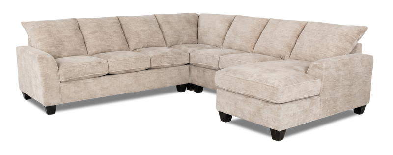Sofa sectionnel de droite 4 pièces avec fauteuil long personnalisable Arc de Sofa Lab fabriqué au Canada en tissu - Plush Parchment