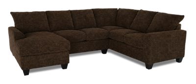 Made in Canada Customizable Sofa Lab Arc 3 Piece Left-Facing Fabric Sectional with Chaise - Plush Chocolate | Sofa sectionnel de gauche 3 pièces avec fauteuil long personnalisable Arc de Sofa Lab fabriqué au Canada en tissu - Plush Chocolate