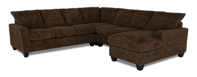 Made in Canada Customizable Sofa Lab Arc 4-Piece Right-Facing Sectional with Chaise - Plush Chocolate | Sofa sectionnel de droite 4 pièces avec fauteuil long personnalisable Arc de Sofa Lab fabriqué au Canada en tissu - Plush Chocolate