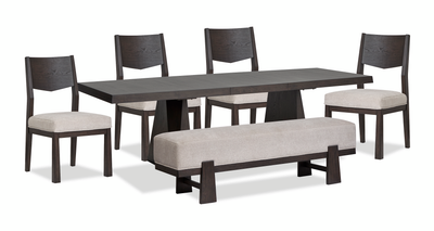 Arden 6pc Extension Dining Set with Table, Bench & 4 Chairs, Trestle Base, 84-108"W - Espresso Brown | Ensemble de salle à manger Arden 6 pièces avec table, rallonge de 84 po à 108 po (L), base à tréteaux, banc et 4 chaises - brun espresso