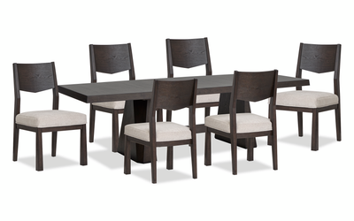 Arden 7pc Extension Dining Set with Table & 6 Chairs, Trestle Base, 84-108"W - Espresso Brown | Ensemble de salle à manger Arden 7 pièces avec table, rallonge de 84 po à 108 po (L), base à tréteaux et 6 chaises - brun espresso
