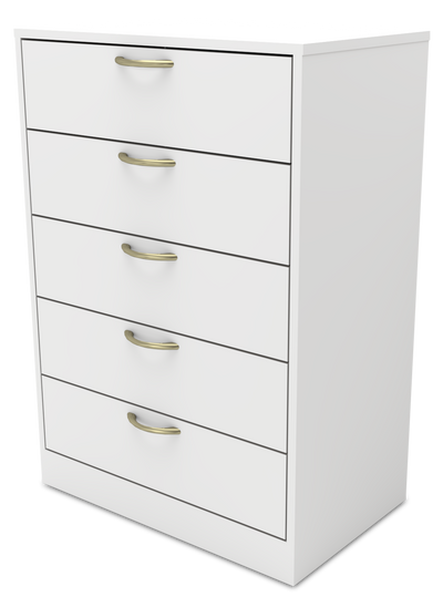 Arlo Bedroom Chest of Drawers, 5-Drawer, 23.6"W x 36.2"H, Made in Canada - White | Commode verticale Arlo de 23,6 po (L) x 36,2 po (H) à 5 tiroirs pour la chambre à coucher, fabriquée au Canada - blanche