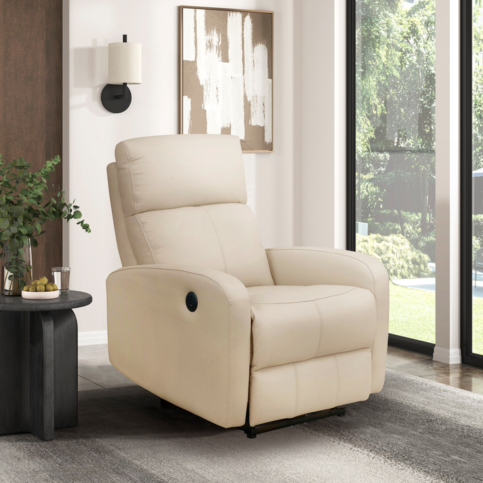 Fauteuil à inclinaison électrique Asher de 31.5 po en cuir véritable - beige