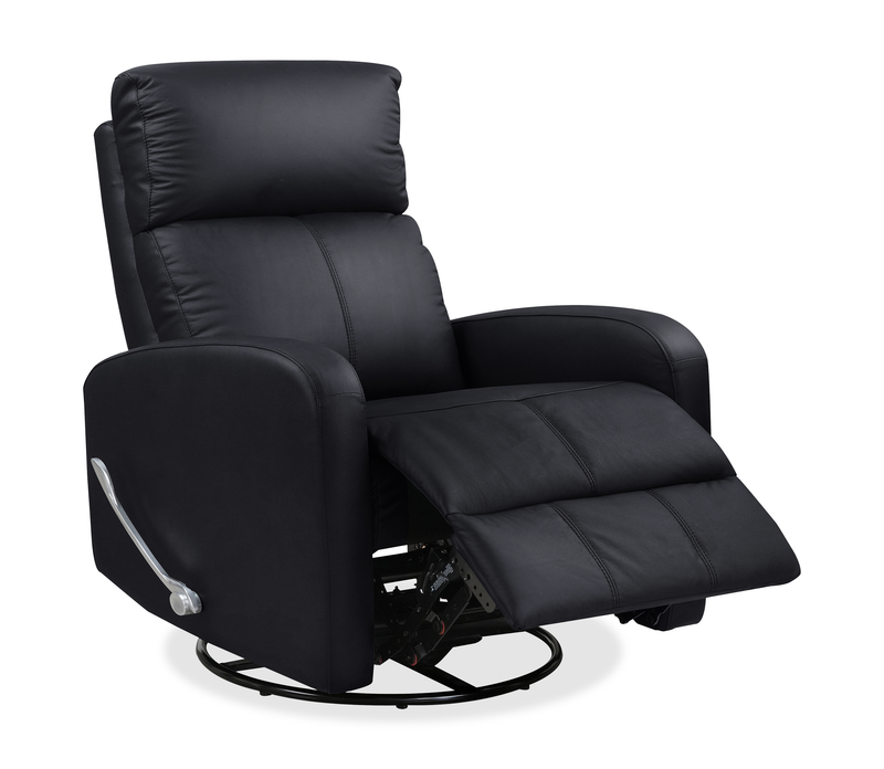 Fauteuil pivotant, coulissant et inclinable Asher de 31.5 po en cuir véritable - noir
