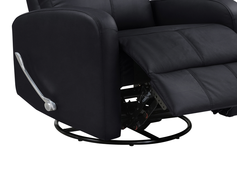 Fauteuil pivotant, coulissant et inclinable Asher de 31.5 po en cuir véritable - noir