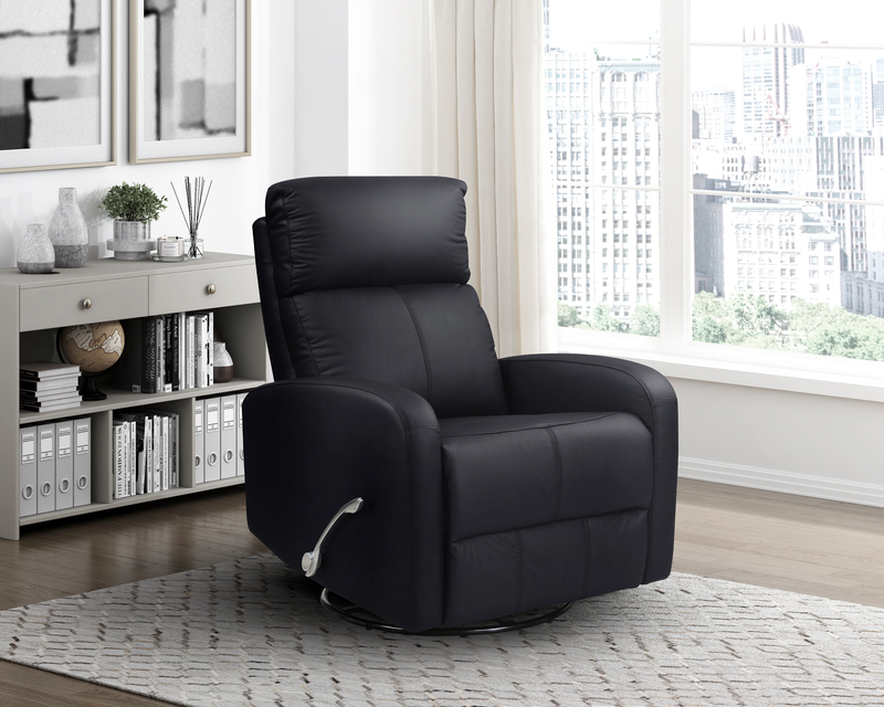Fauteuil pivotant, coulissant et inclinable Asher de 31.5 po en cuir véritable - noir