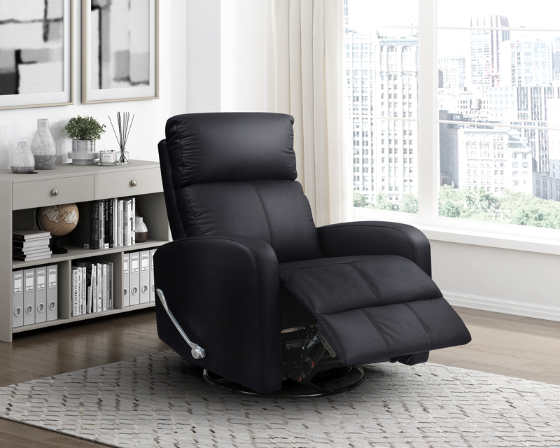 Fauteuil pivotant, coulissant et inclinable Asher de 31.5 po en cuir véritable - noir
