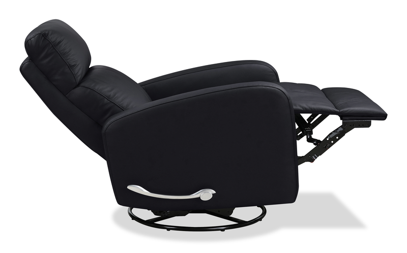 Fauteuil pivotant, coulissant et inclinable Asher de 31.5 po en cuir véritable - noir