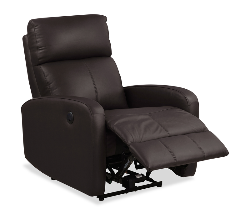 Fauteuil à inclinaison électrique Asher de 31.5 po en cuir véritable - brun foncé