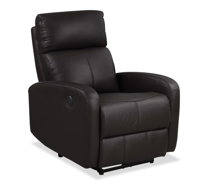 Fauteuil à inclinaison électrique Asher de 31.5 po en cuir véritable - brun foncé