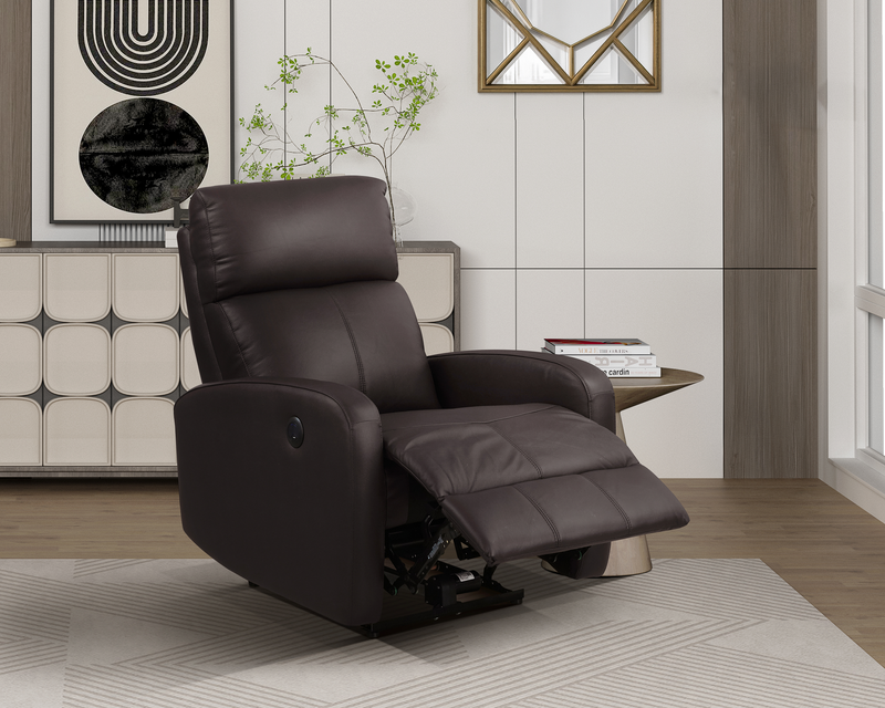 Fauteuil à inclinaison électrique Asher de 31.5 po en cuir véritable - brun foncé