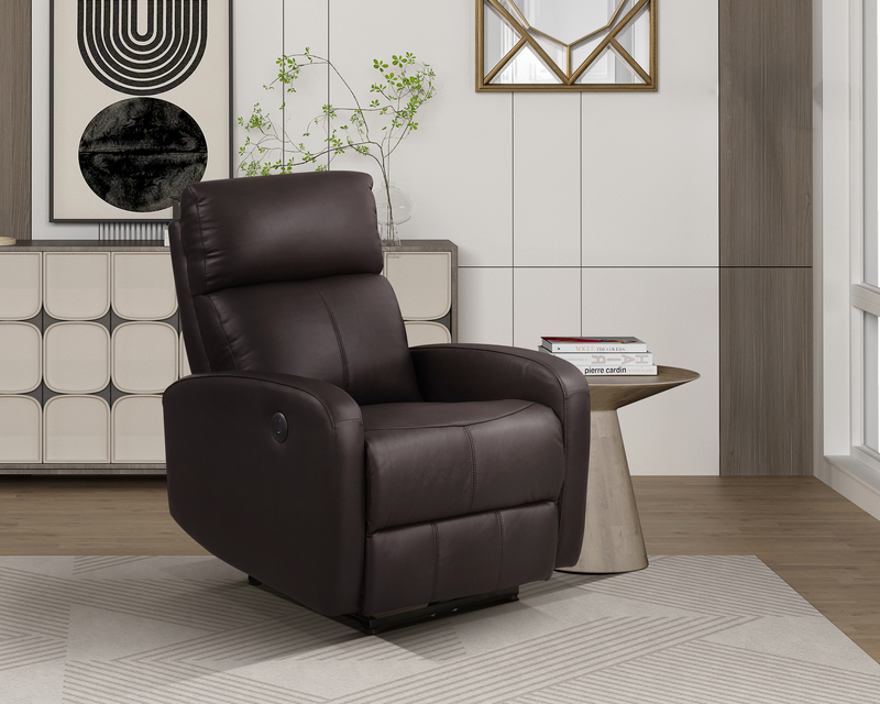 Fauteuil à inclinaison électrique Asher de 31.5 po en cuir véritable - brun foncé